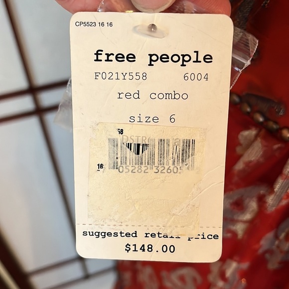 Free People NWT Red Combo Lined Dress size 6 with metallic thread embellished - Picture 3 of 7